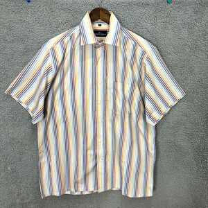 Monte Carlo Button Up Shirt Men 42 Rainbow Striped Short Sleeve Retro Rockabilly